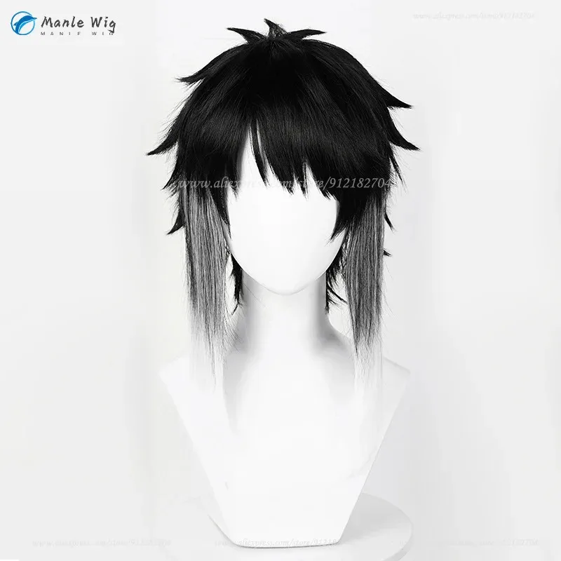 

qq681Akutagawa Ryunosuke Короткие черно-белые косплей аниме термостойкие синтетические волосы Парики для вечеринок + шапочка для парика