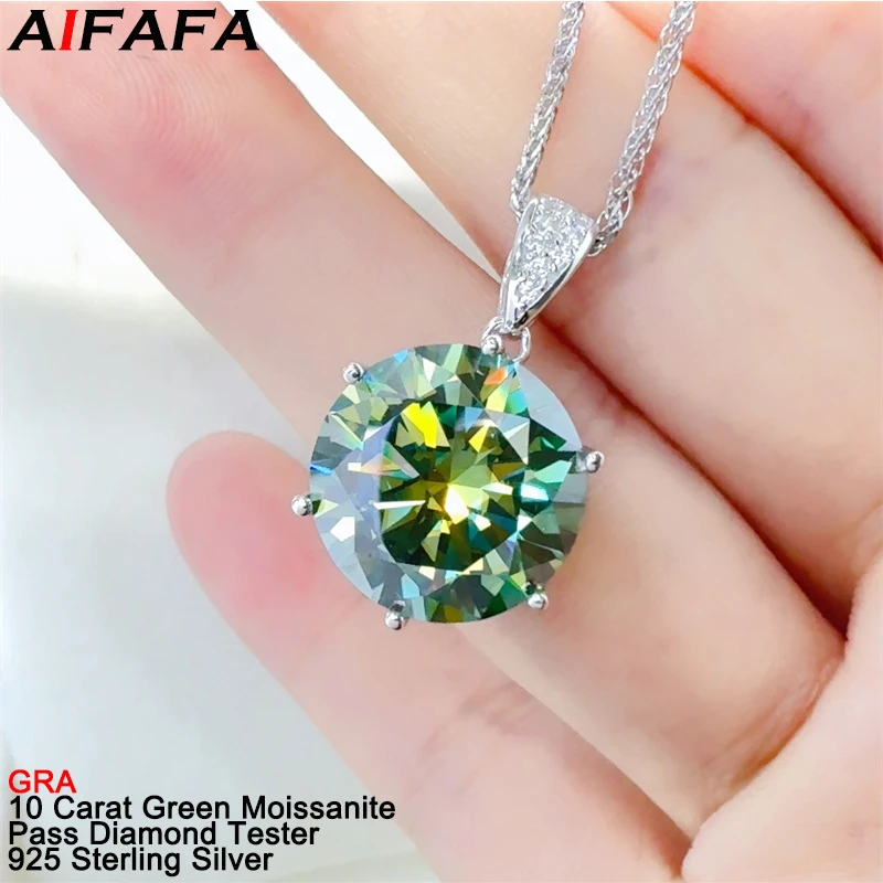 

Luxury 10 Carat Green Moissanite Pendant Necklace s925 Silver Moissanita Lab Grown Diamond Neck Chain Wedding Fine Jewelry GRA