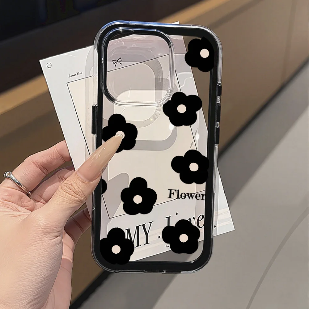 Schwarze Blumen-Handyhülle für iPhone 17 Pro, iPhone 11 15 14 13 12 16 Pro Max 17 Air Soft Shockproof Candy Shockproof Cover