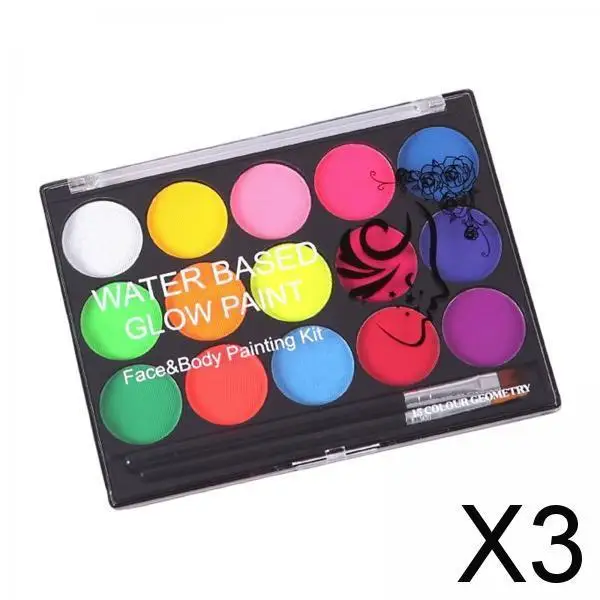 

Professional Artistic Face Body Paint Palette Water Activated 15 Fluorescent Colors Makeup Kit for Halloween Cosplay