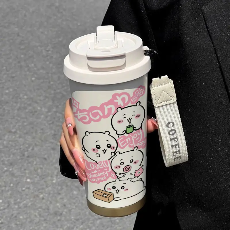 New Miniso Chiikawa Hachiware Usagi Thermos Cup Cute Water Bottle Keeps Cold Stainless Steel Children Straw School Students