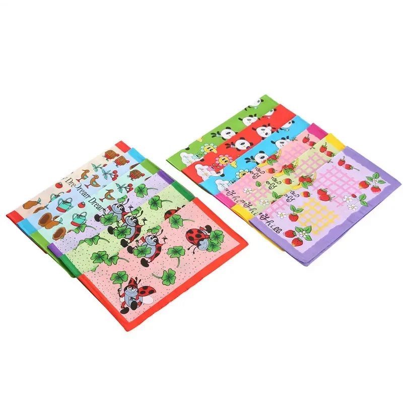 

3Pcs 28x28cm 100% Cotton Cartoon Animal Printed Children Hand Face Towel Wipes Handkerchiefs Kindergarten Square Scarves