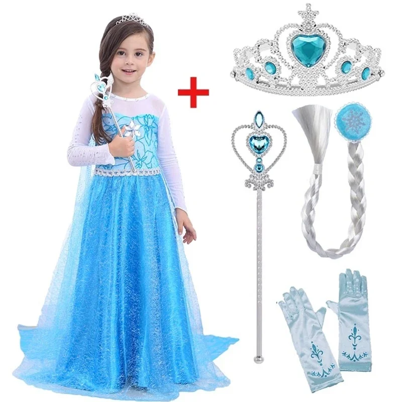 Elsa Dress for Girls Snow Queen Anna Dress Cosplay Elsa Costume Birthday Party Children Kids Carnival Girl Frozen Costume 3-10Y