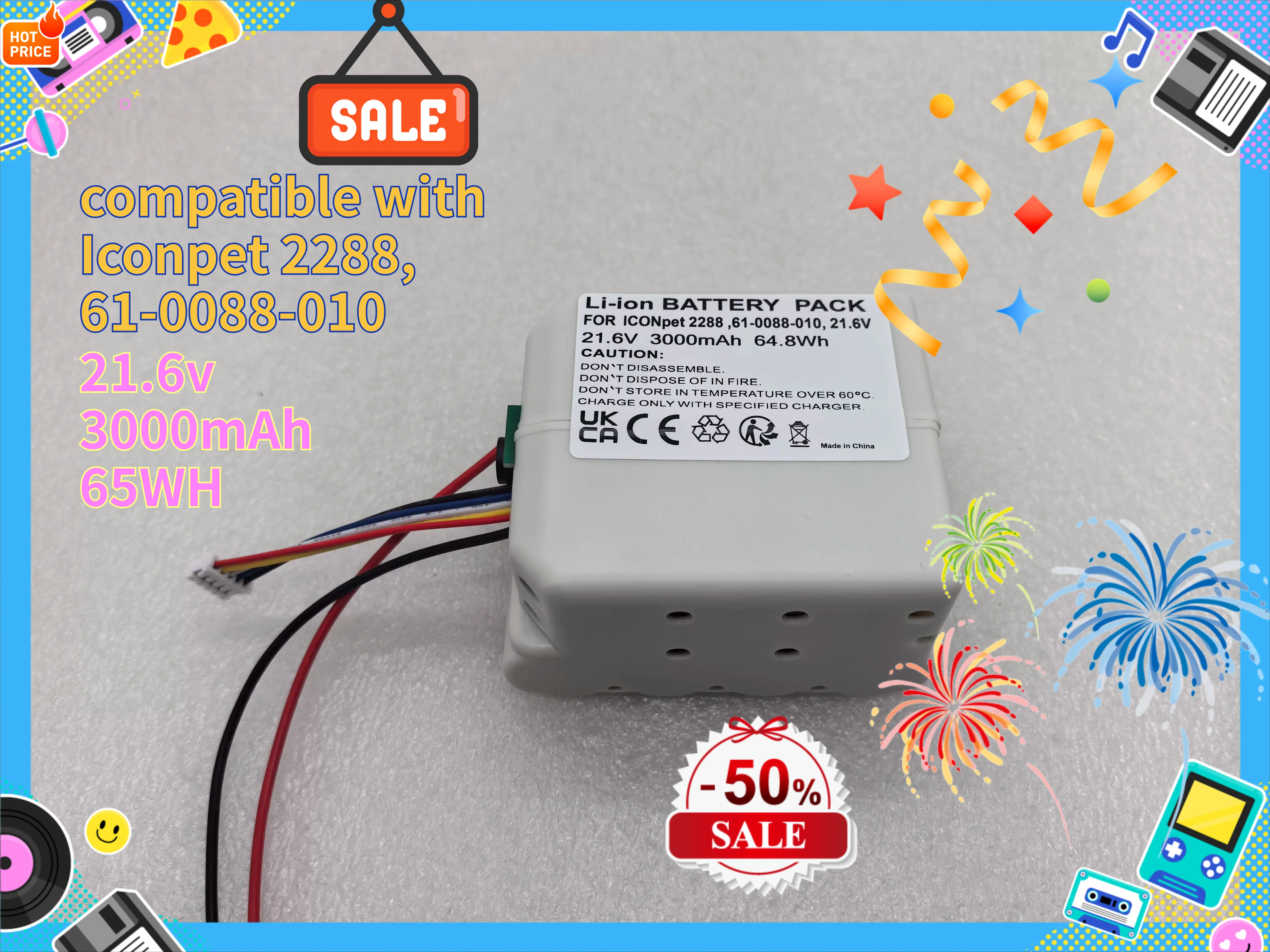 

High quality compatible with Iconpet 2288, 61-0088-010 Bissell vacuum cleaner battery 21.6V