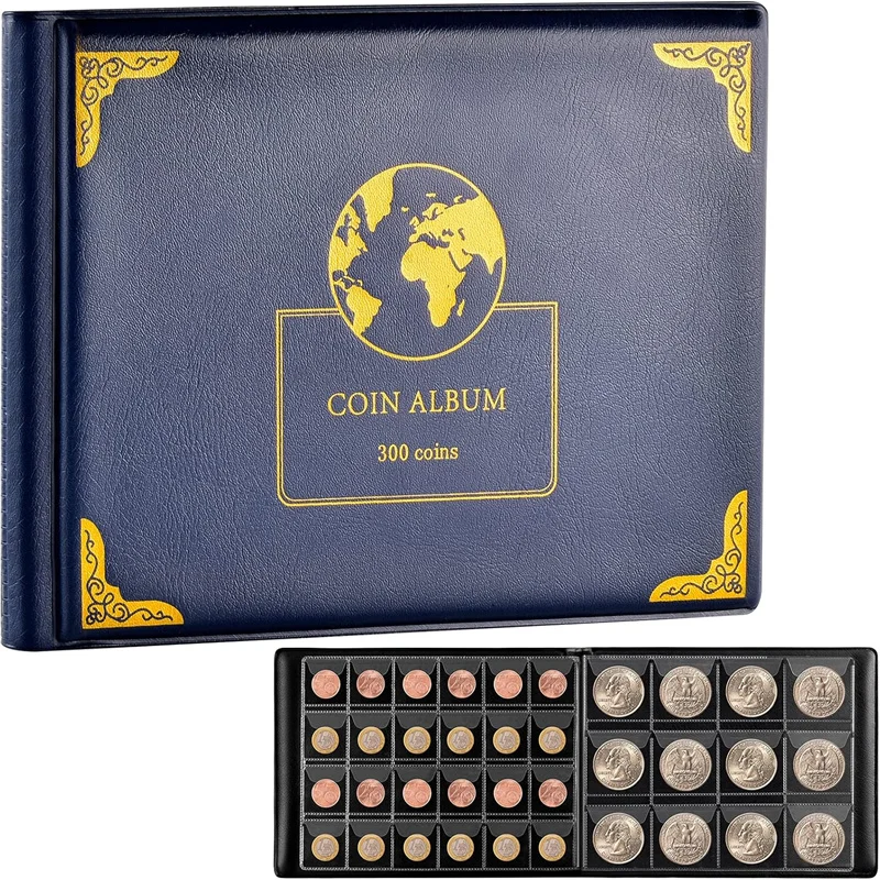 Coin Collection Supplies Holder Book for Collectors, 300 Bags Coin Collector Organizer Storage Box Case Album for 20/25/27
