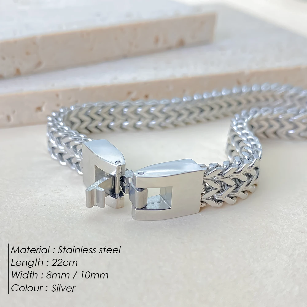 EMANCO  Fashion Men's Double Buckle Bracelet, 8/10MM Stainless Steel Cuban Chain Bracelets, Punk Jewelry Gift Wholesale