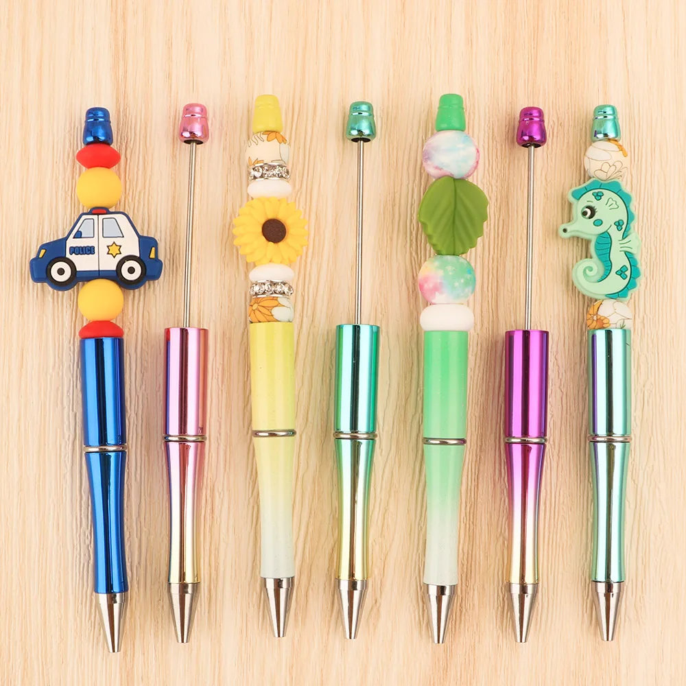 5pcs DIY Plastic Ballpoint Pen Crystal Bead Metal Ring Spacer Personalized Gift Making School Office Writing Supplies Stationery