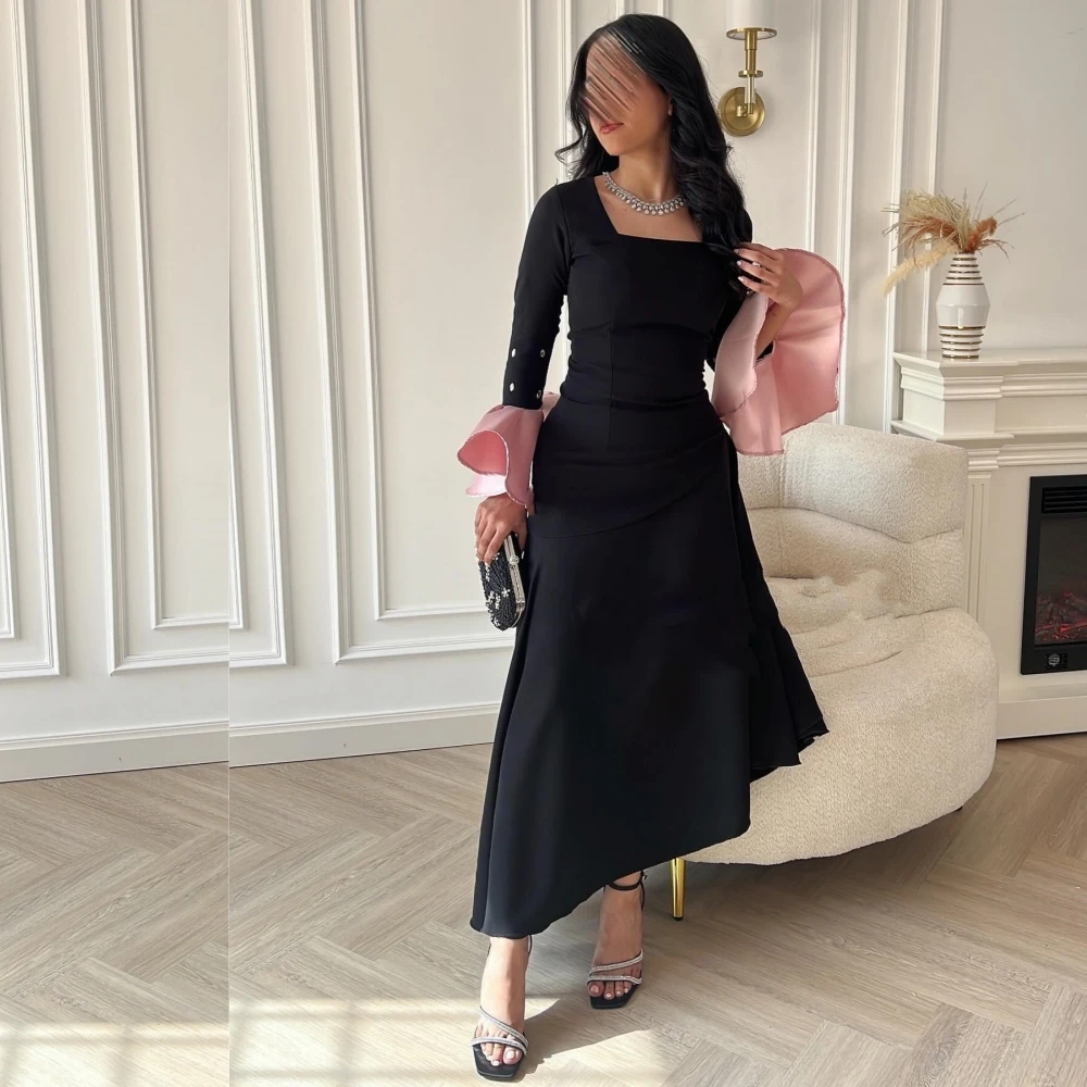 

Jiayigong Jersey Ruffle Homecoming Sheath Square Neck Bespoke Occasion Gown Midi Dresses Saudi Arabia