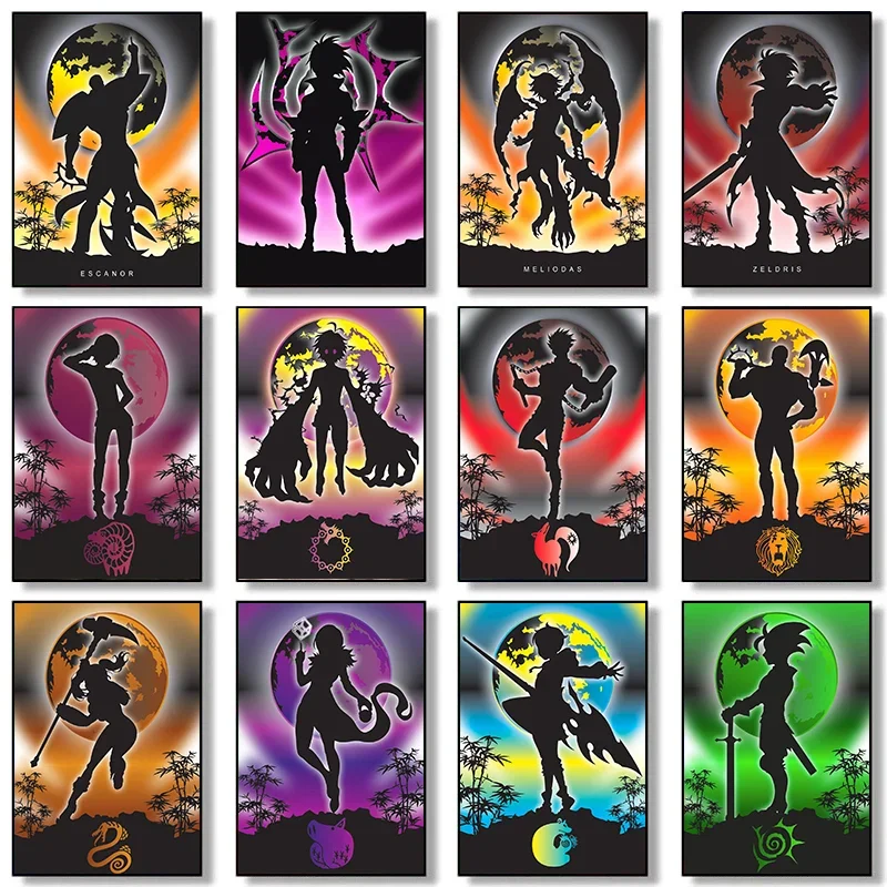 Póster de Anime The Seven Deadly Sins Meliodas/Ban, pintura en lienzo de neón, carteles e impresiones, arte de pared para decoración de sala de estar ﻿