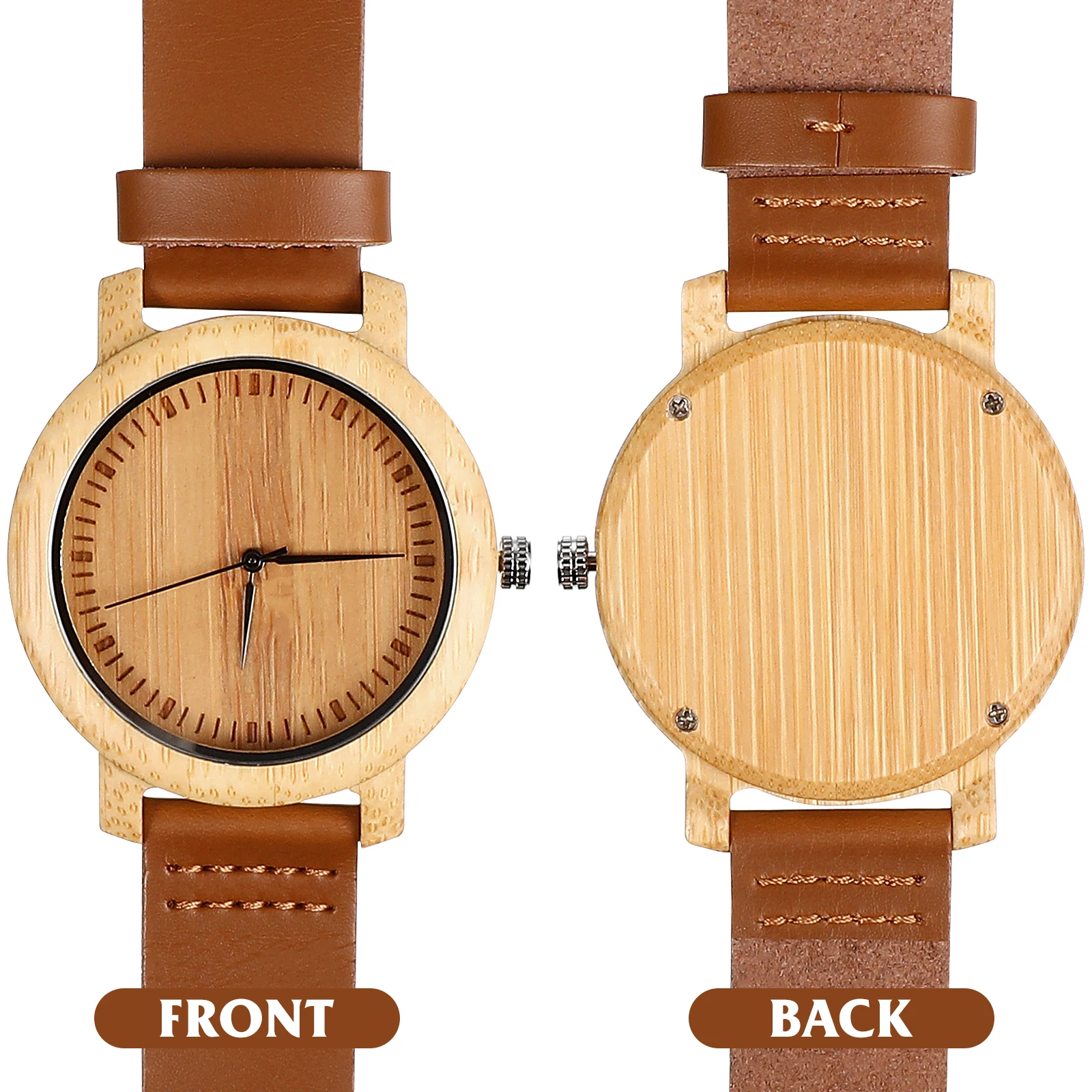 

Bamboo Watch for Men Wooden Casual Wristwatch Handmade Quartz Movement Watches Lightweight Strap Cowhide Comfortable