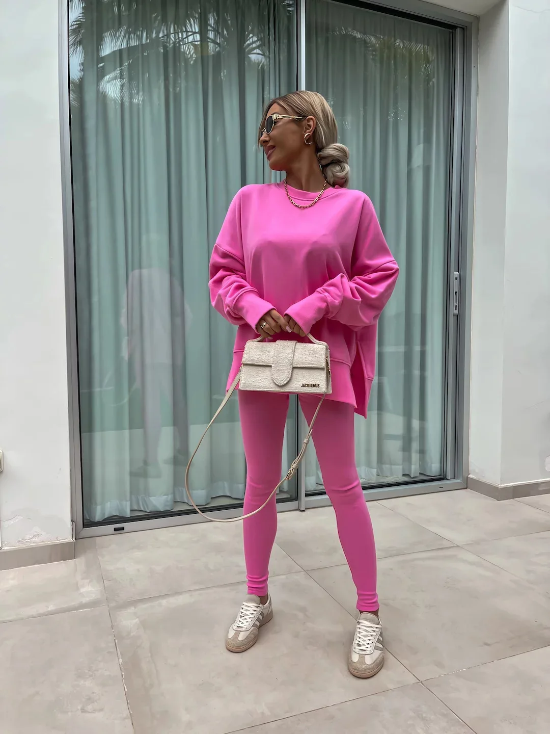 Spring Autumn Women's Casual Tracksuits Round Neck Loose Long Sleeved And Tight Pants Two Piece Sets