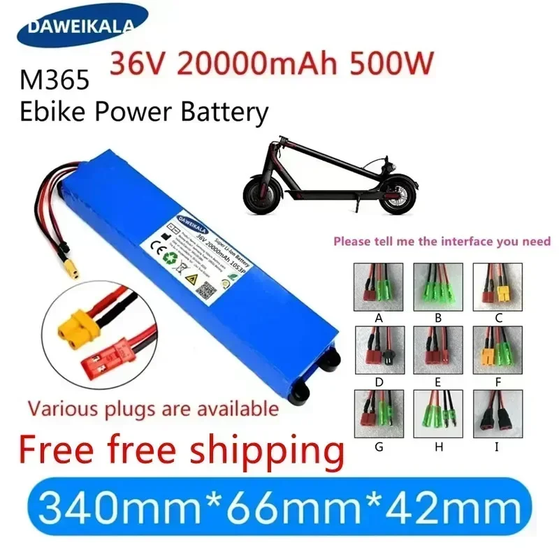 

New 18650 battery 36V10S3P 20000mAh 500W lithium battery pack with same port 42V M365 ebike power battery with BMS