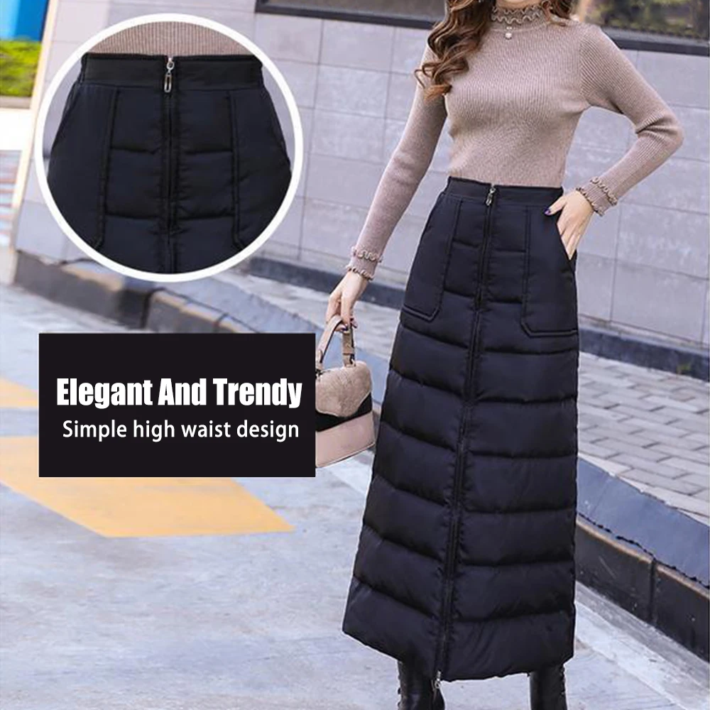 down midi skirt Winter Half-Length Apron Winter Skirt Women's Thickened Down Cotton Skirt Women\u0027s down-filled skirt