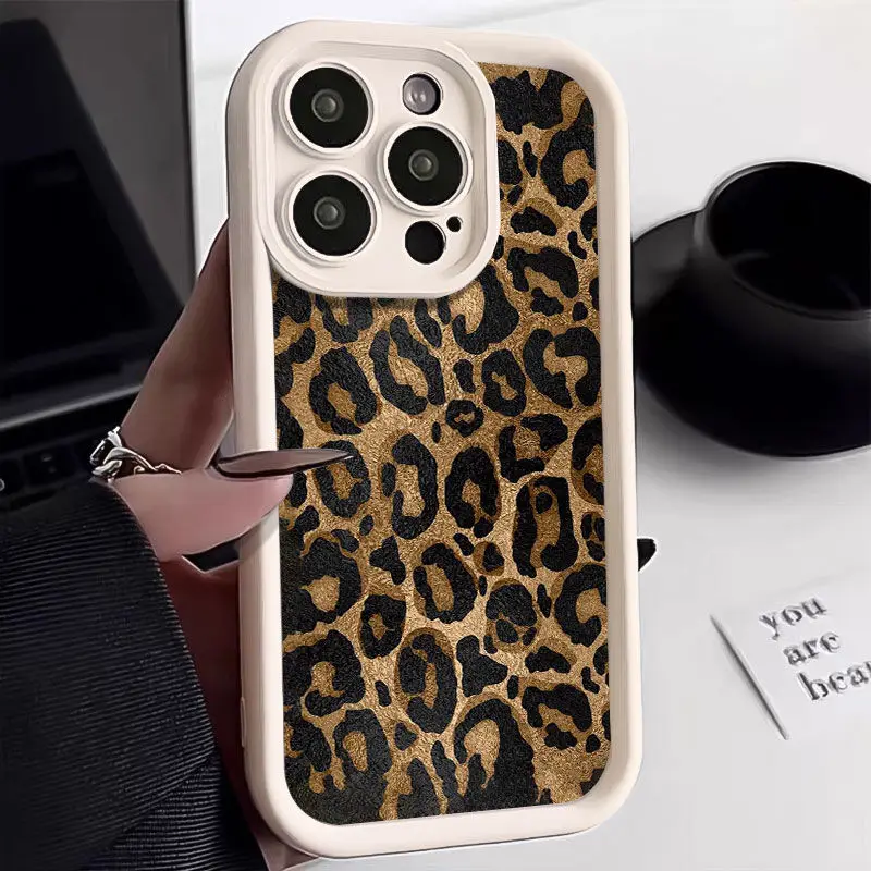 Fashion Black Leopard Silicone Phone Case For iPhone 14 15 16 Pro Max 11 12 13 Mini 7 8 Plus XR XS MAX Cool Soft Thickened Cover