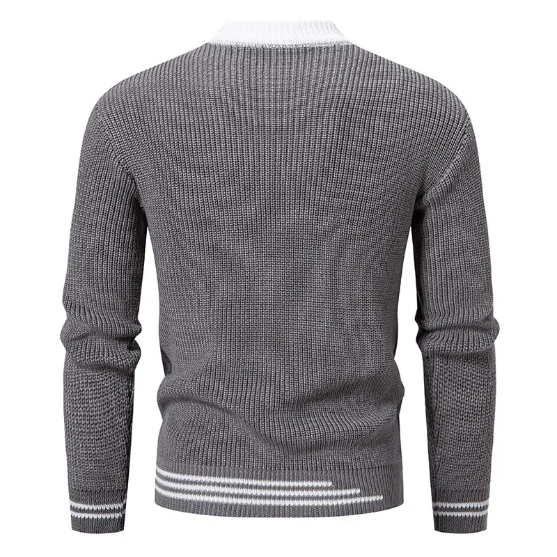 الخريف والشتاء الرجال جولف سترة الرجعية عادية شبه الياقة المدورة اللون التباين موضة فضفاضة عادية تريكو الرجال ملابس الغولف