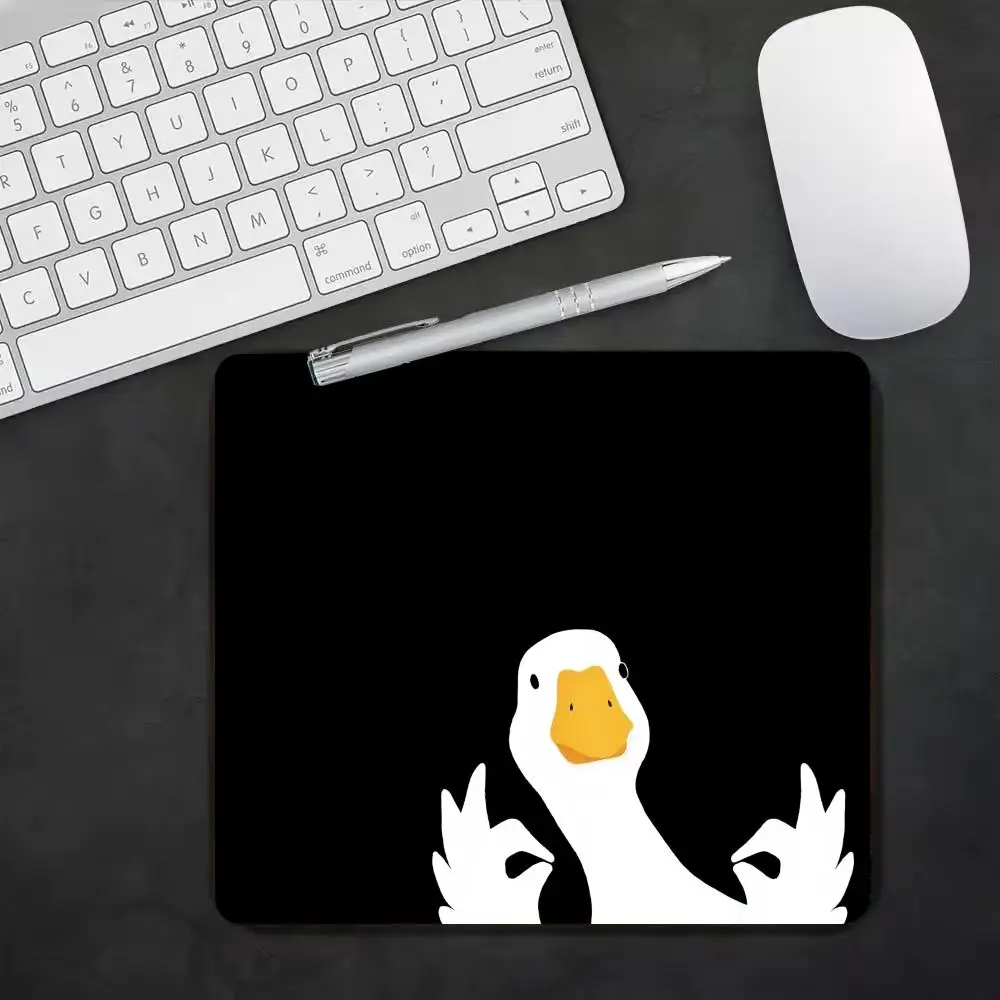Cute White Goose  Pattern Small Mouse Pad, Black Background Non-Slip Rubber Desk Mat  Desktop Pad for  Office Home Decor
