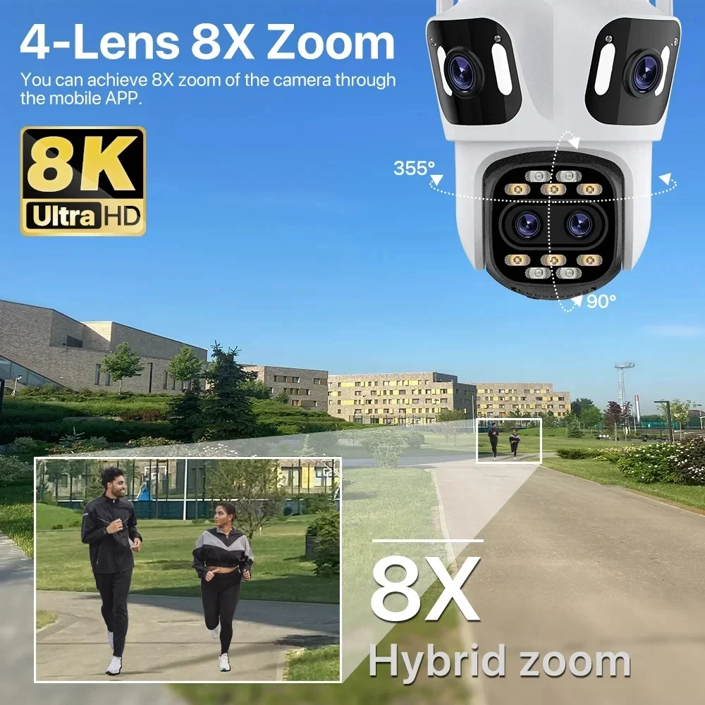 Four Lens Four Screen PTZ Camera 8X Zoom WIFI Human Detecton Camera Three Lens Security Auto Tracking Surveillance Camera iCsee