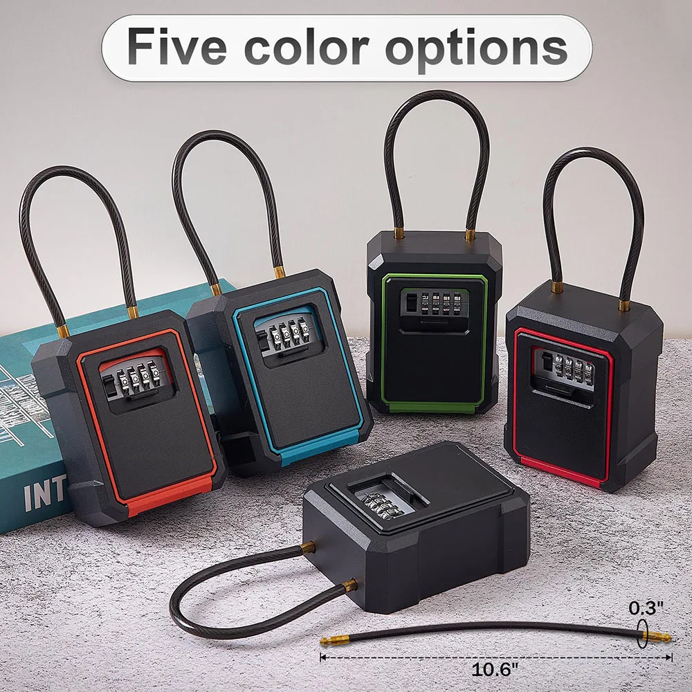 Resettable Key Lock Box com Código, 4 Dígitos, Aço Inoxidável, Interior, Exterior, Exterior