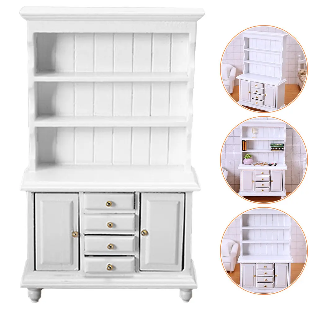 

Mini Display Cabinet Birch Mini House Accessory Decorative Furniture for Kids Room DIY Landscaping Miniature Decor