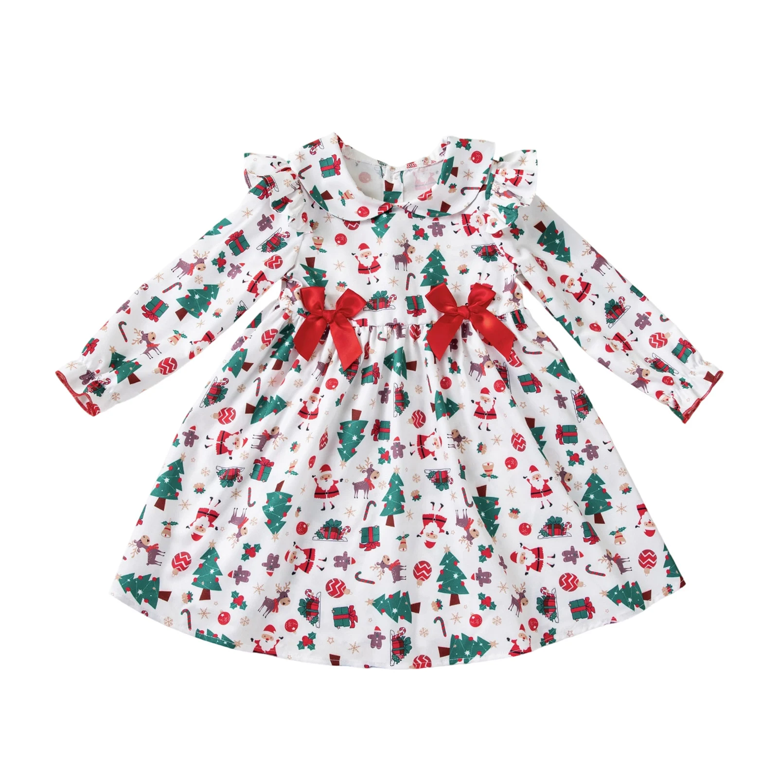 

Perfect Birthday Dress Christmas Girls Dress Long Sleeve Christmas Printed Bow Baby Dress Party Sweater Dress for Baby Girl