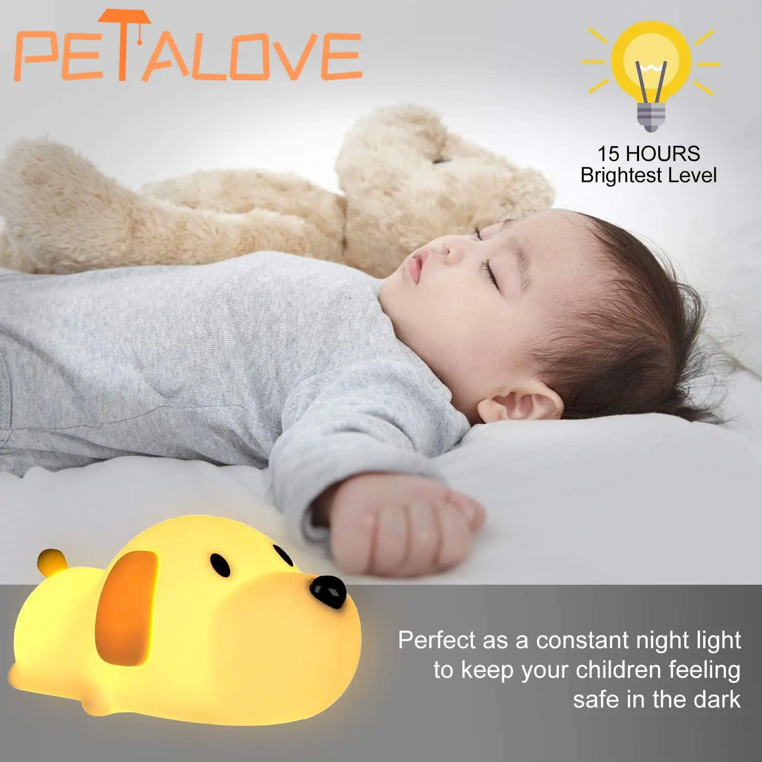 Night Light Dog Silicone Lamp LED Papa Puppy Animal Touch Sensor Night Lamp Children Kid Bedside Bedroom Decor Birthday Gifts