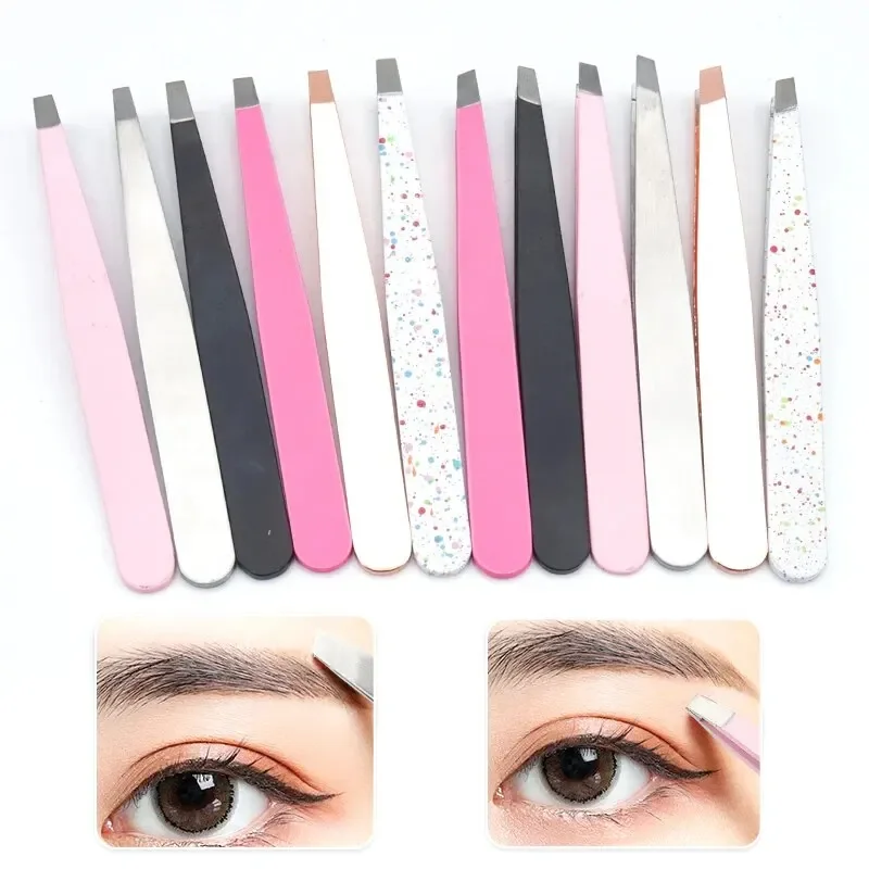 

2Pcs/Set Eyebrow Tweezers Beauty Fine Hairs Puller Stainless Steel Eye Brow Clips Removal Eyelash Extension Tweezer Makeup Tools