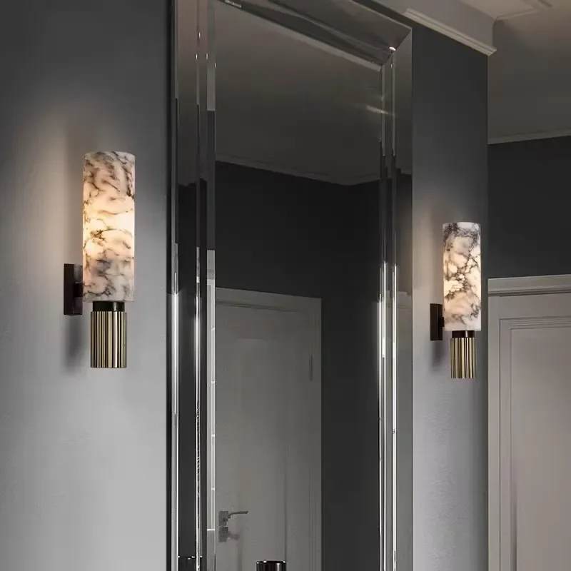 Modern Spanish Marble Wall Lamp Lightweight Luxury Personalized Copper Sconce for Living Room Bedroom Bedside Lighting Decor