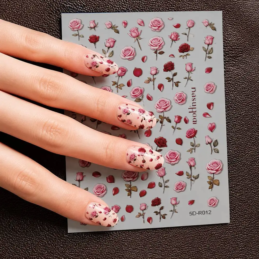 1Pc Artistic Rose Motif Nail Sticker Sheet Blooming Sprigs Nail Decal Classic Vintage Elegance Nail Slider Set