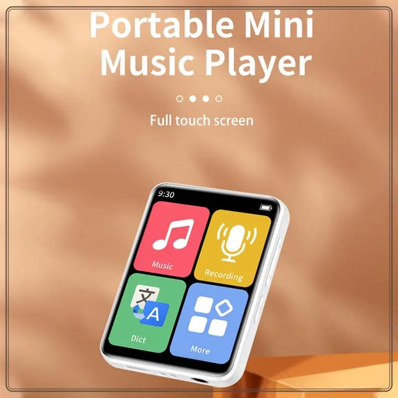 Мини-портативный MP3-плеер Bluetooth Маленький музыкальный плеер Сенсорный экран Walkman Спортивный музыкальный плеер Встроенная карта 32G-Белый Прочный