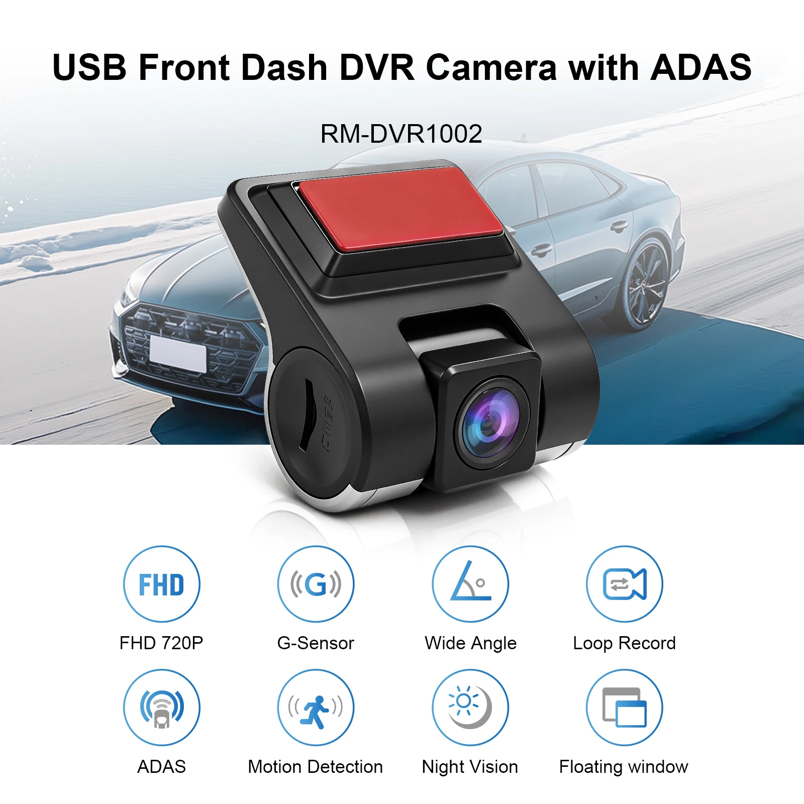 EzoneTronics USB Front Dash Camera Universal Car DVR for Android System with ADAS Plug in the SD Card