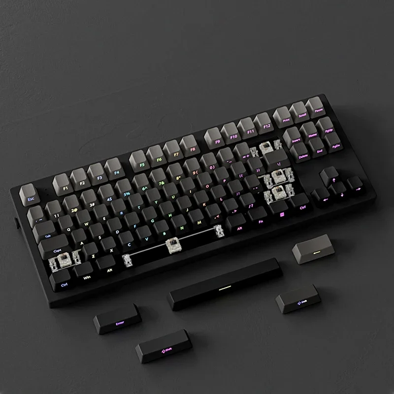 New Gradient Gray Double Shot RGB Backlit Keycaps OEM Profile 135 Keys Side Printed PBT Keycaps for Cherry MX Switches Keyboards image 5