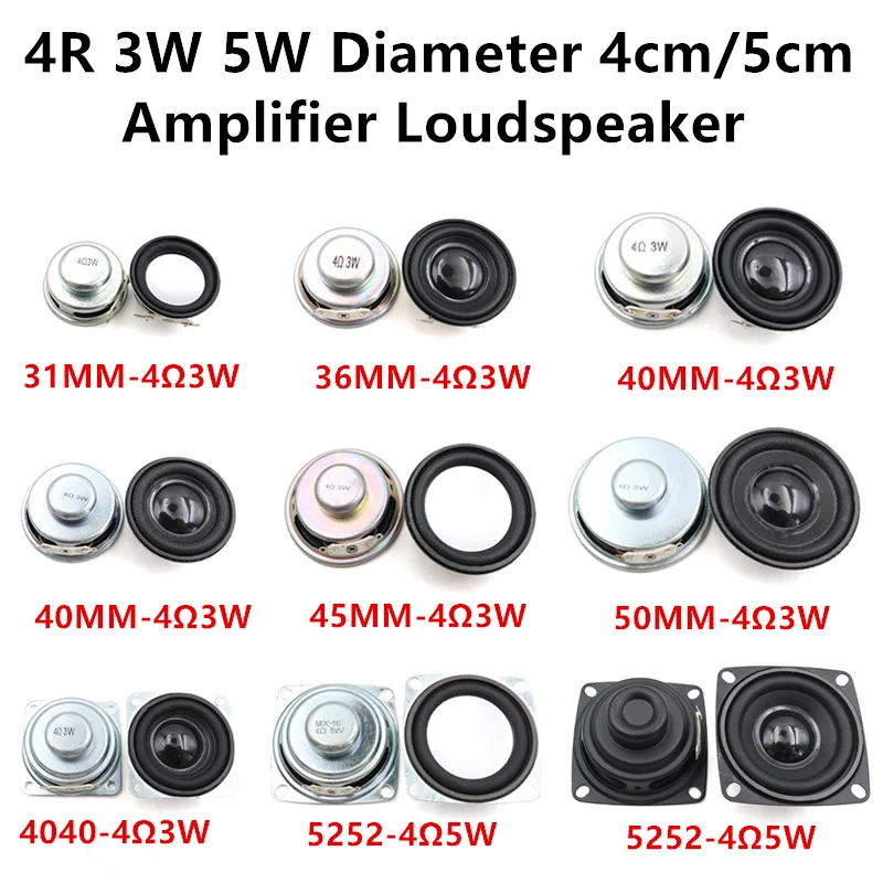 2Piece 4R 3W 5W Diameter 4cm/5cm Amplifier Loudspeaker 3 Watt 4 Ohm 31mm/36mm/40mm/45mm/50mm Speakers for Arduino