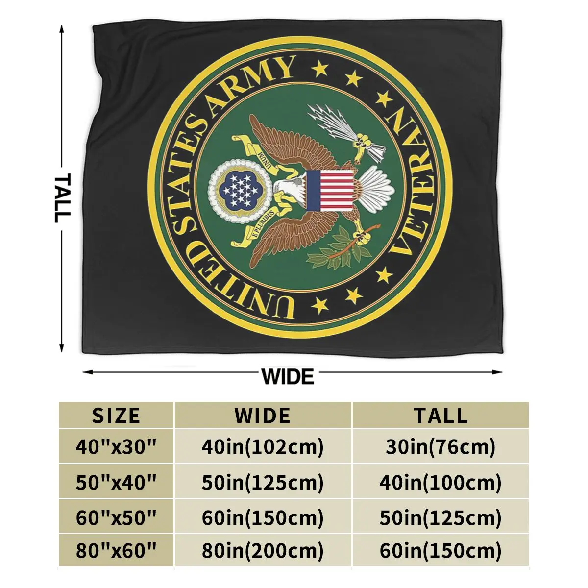 Army - US Army Veteran Blankets Soft Warm Flannel Throw Blanket Bedding for Bed Living room Picnic Travel Home Couch