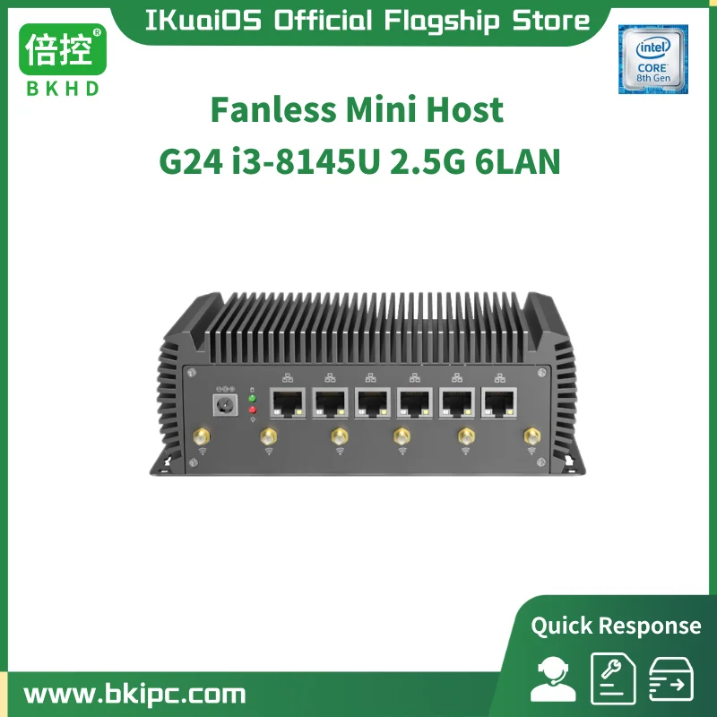 

IKuaiOS Fanless Firewall 6x2.5GE Whiskey Lake Intel Core i3 8145U Compatible Mikrotik Pfsense OpenWrt G24 1528NP-E3