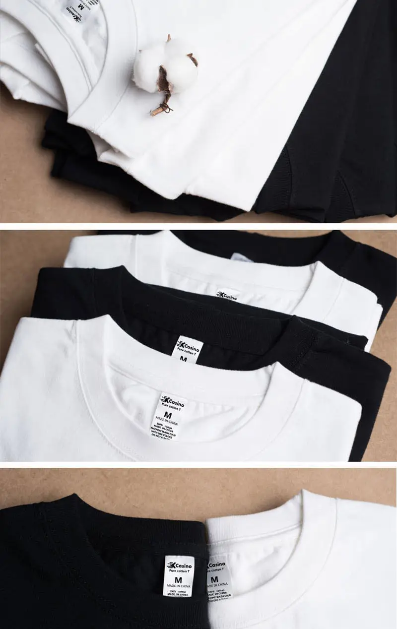 Herren Damen 100% Baumwolle T-Shirt Einfarbig Trend Freizeit Kurzarm Schwarz Weiß Grau Hochwertiger Schwerer Stoff Locker Sitzendes T-Shirt – Detail 3