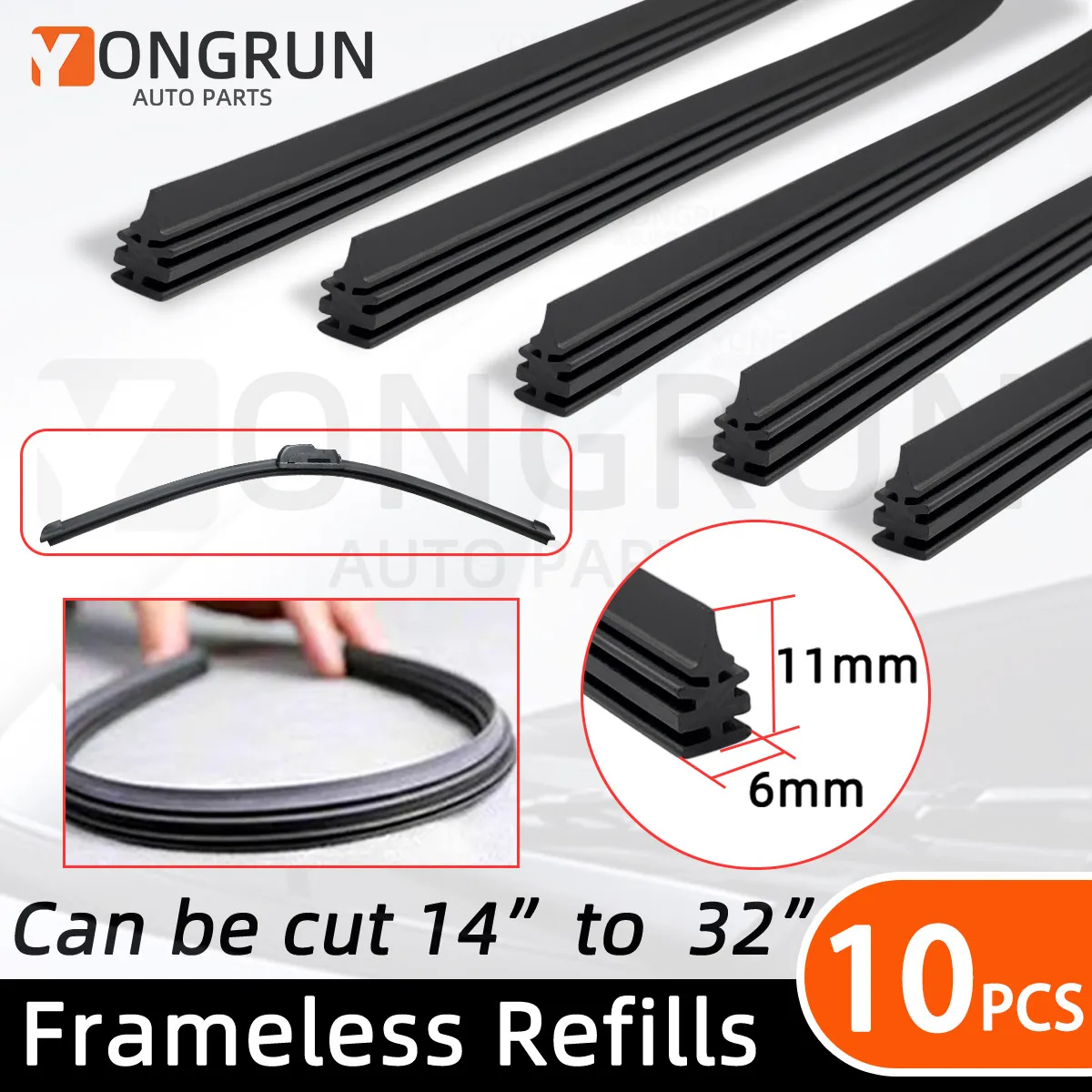 10PCS Auto Wischer Gummi Streifen Können Geschnitten Werden Wischer Gummi Streifen Ersatzteile 14 "16" 17 "18" 19 "20" 21 "22" 24 "26" 28 "30" 32 "Optional