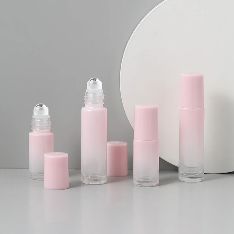 24Pcs/lot 5ml 10ml Pink Glass Bottle Roll-On Bottle Empty Essential Oil Containers Roller Bottle For Perfume Aromatherapy Oils