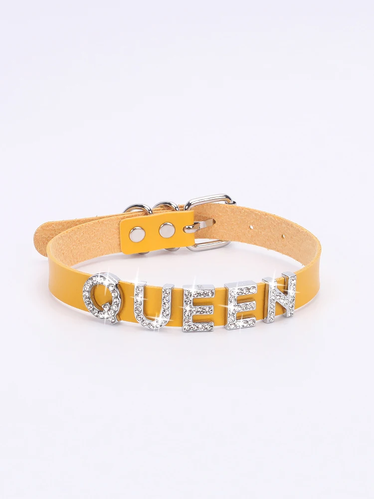 

Fashion Custom Queen Collar Choker Necklace Personalized Name Letters Leather Rhinestone Bling Choker Necklace Cosplay Jewelry