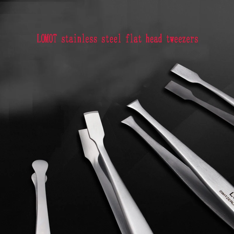 LOMOT stainless steel flat head tweezers, flat head tweezers, oblique shovel, round head, beard removal, eyebrow clip