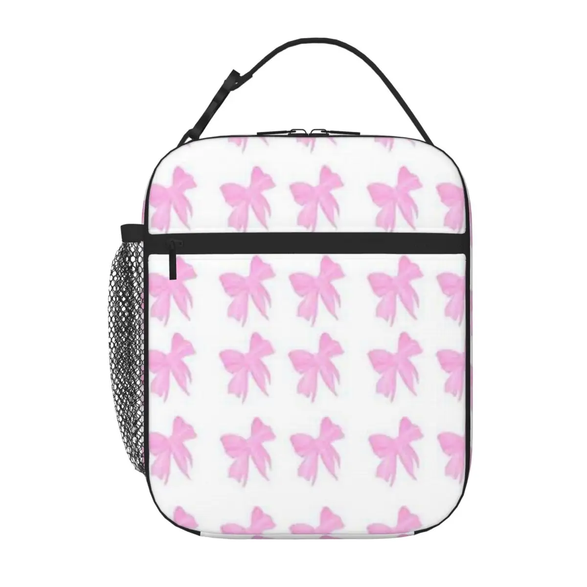 Bestselling Pretty Pink Ribbon Hip Hop Adjustable Strap Lunch Bag Day Excursion Insulated Tote
