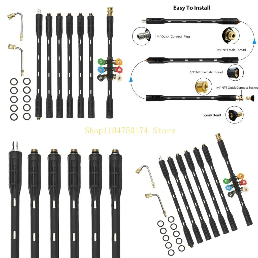 Complete Pressure Washer Extension Wand Set 9pcs with Curved Rod and 6 Nozzle Tip for Undercarriage and Gutter Cleaning top sale