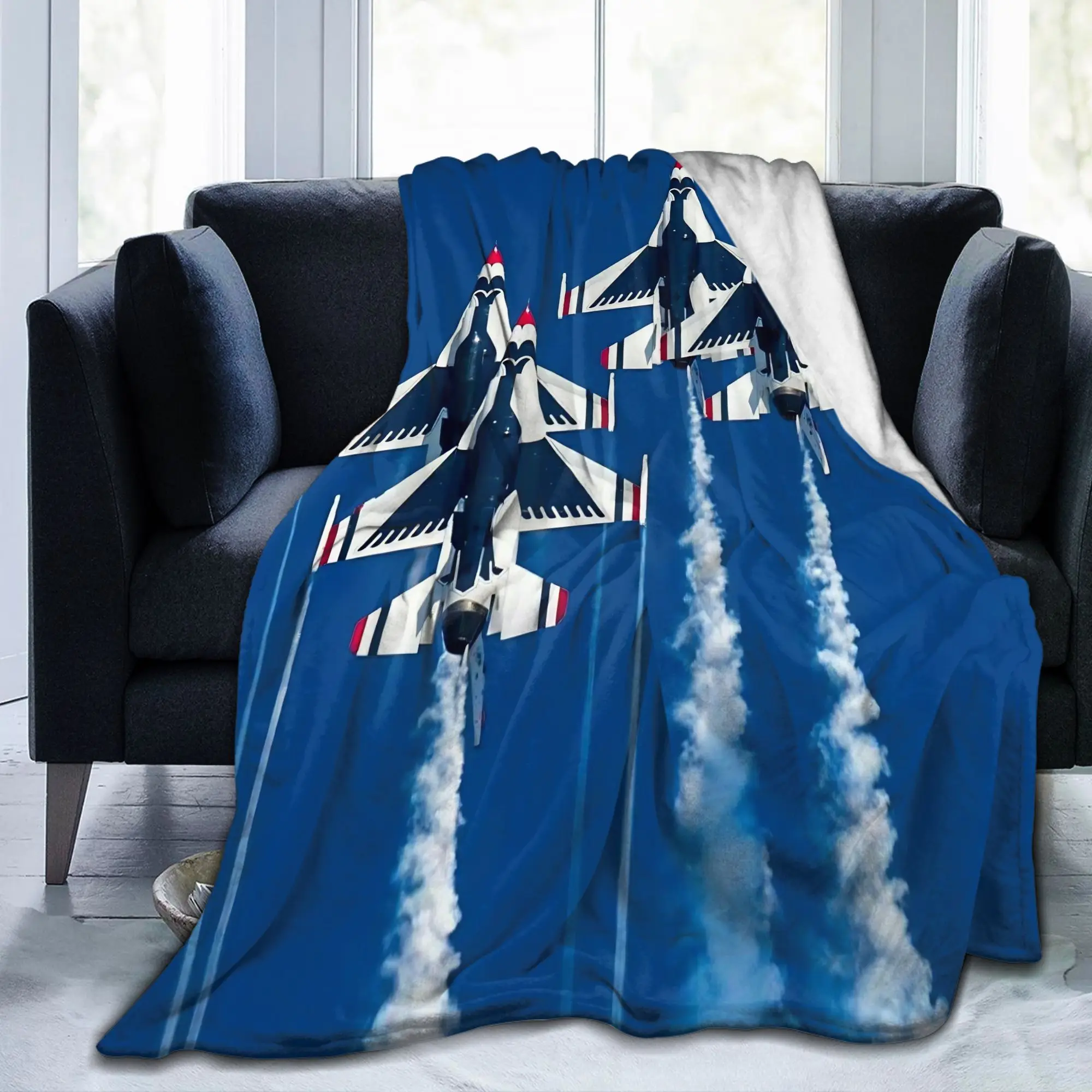 Thunder-Birds International Rescue Flannel Throw Blankets Rocket Plane for Bed Knitted Blanket Lightweight Multi-function Throws