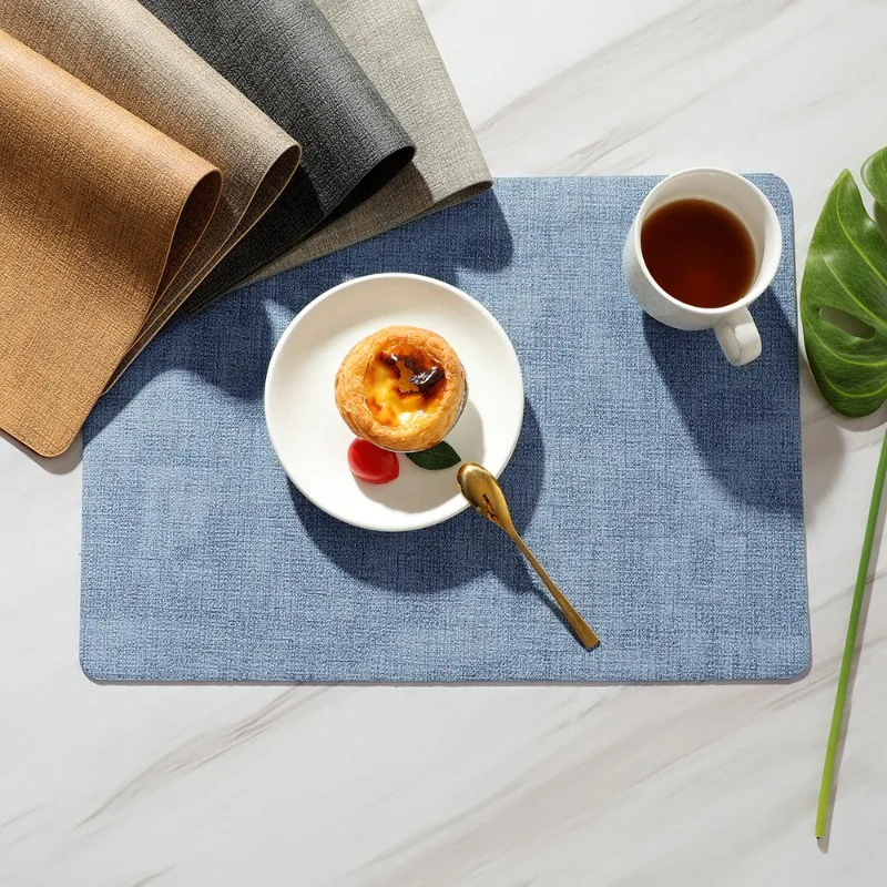 Elegant Fabric-Textured PVC Leather Placemats Waterproof Oil-Resistant Heat-Insulated Reversible Dining Mats for Home and Hotel