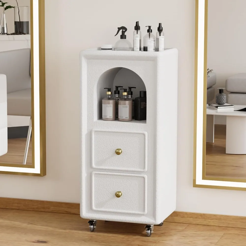 

Wooden esthetician salon cart with wheels, 2 drawers, 1 open shelf, suitable for wax, bathroom, massage。