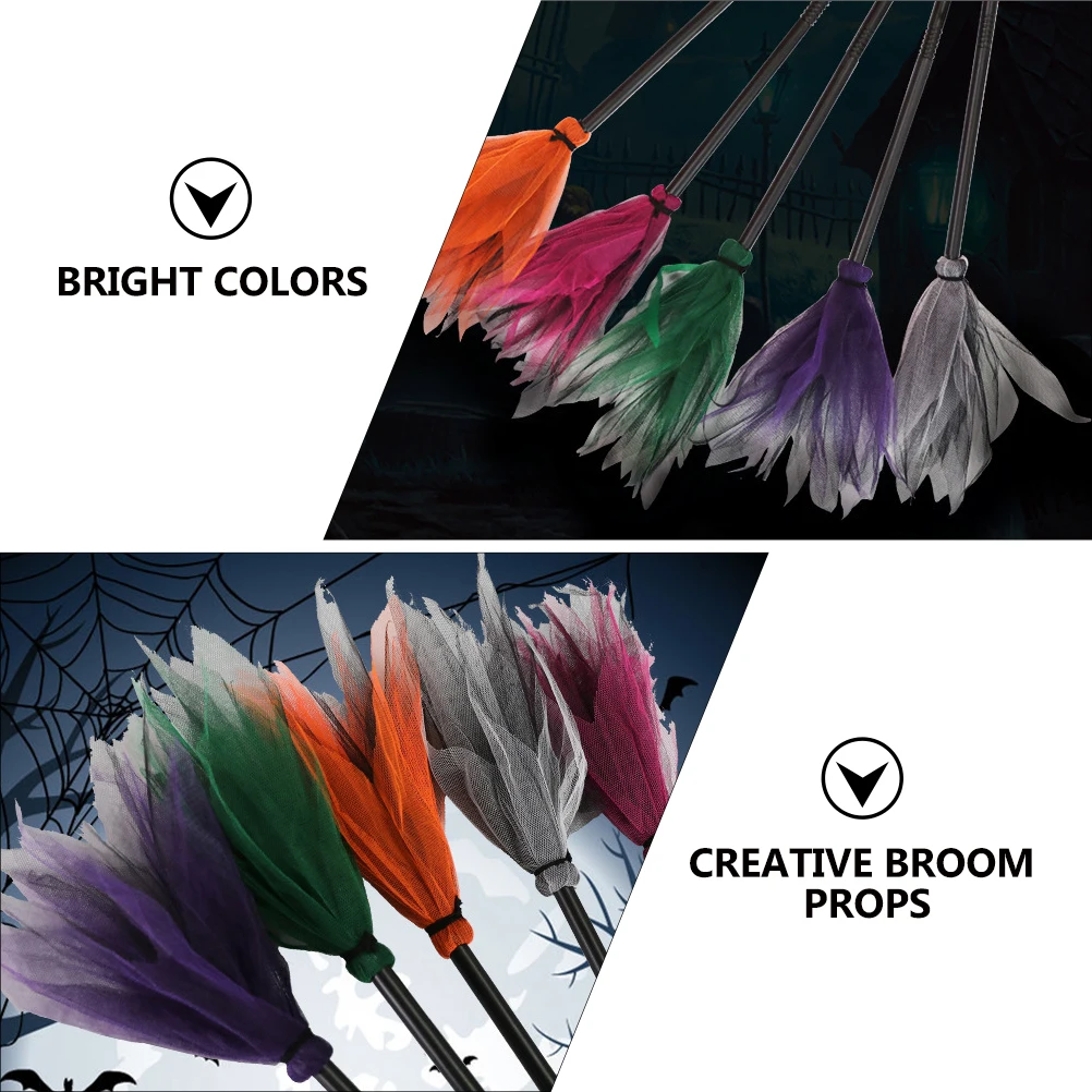 

5pcs Broom Props Halloween Decor Witch Costume Party Accessory Foldable Broomstick Bright