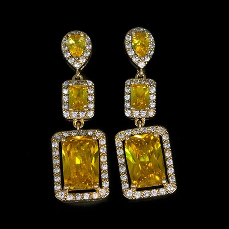 

yellow pink white zirconia block drop earrings for women