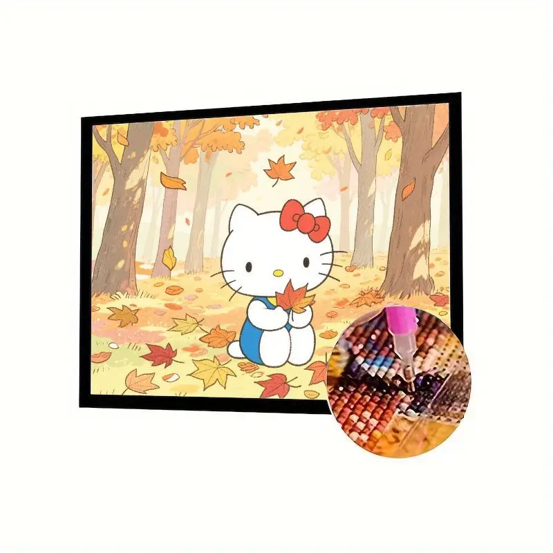 

1 шт., набор для алмазной живописи Hello Kitty Autumn Forest 5D, милые мультяшные осенние листья, сделай сам, полная дрель, алмазное художественное ремесло для взрослых и Ki
