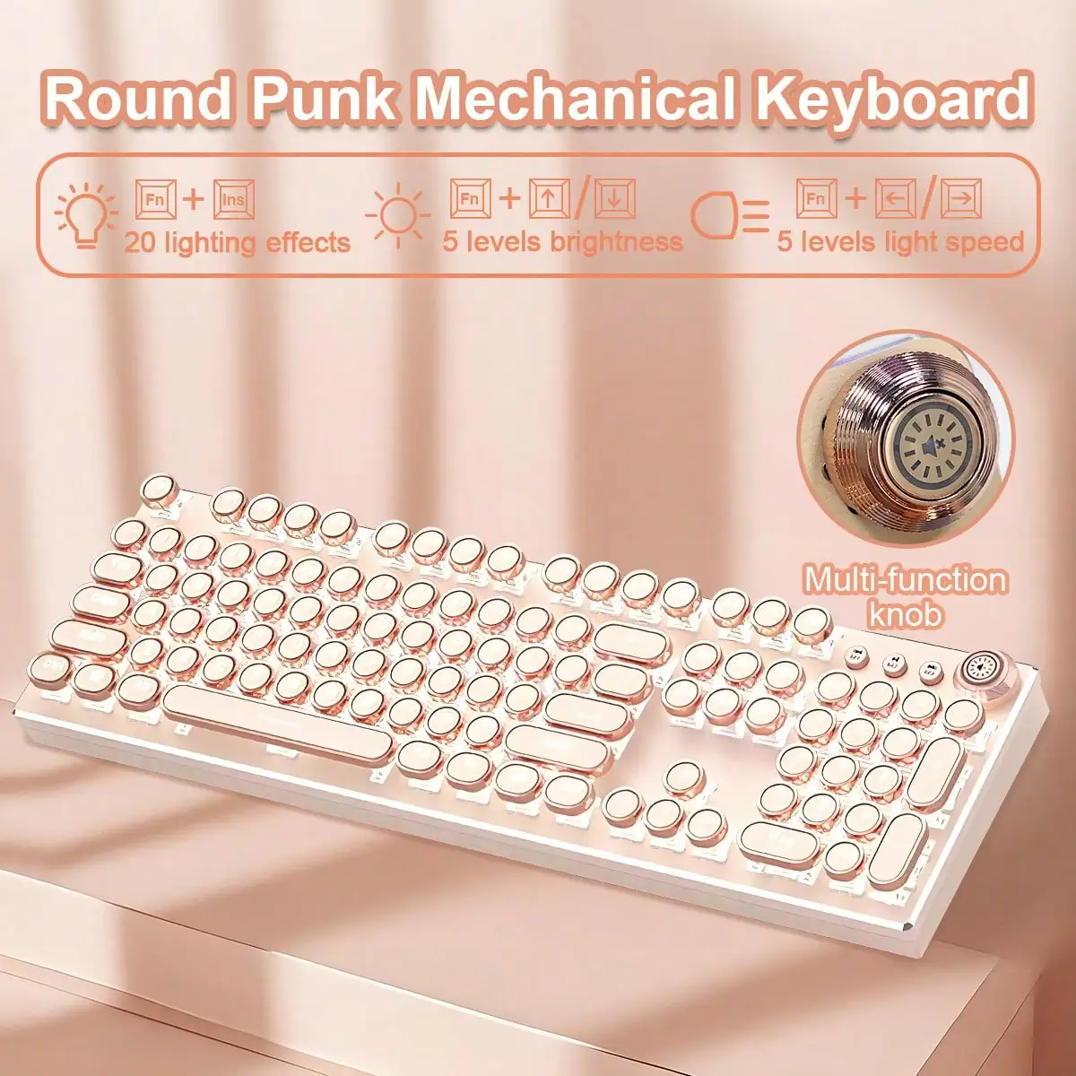 

Игровой комплект из 104-клавишной трехрежимной проводной клавиатуры и мыши в ретро-стиле, механическая клавиатура в стиле панк, 20 световых эффектов, синие колпачки клавиш, металлический корпус