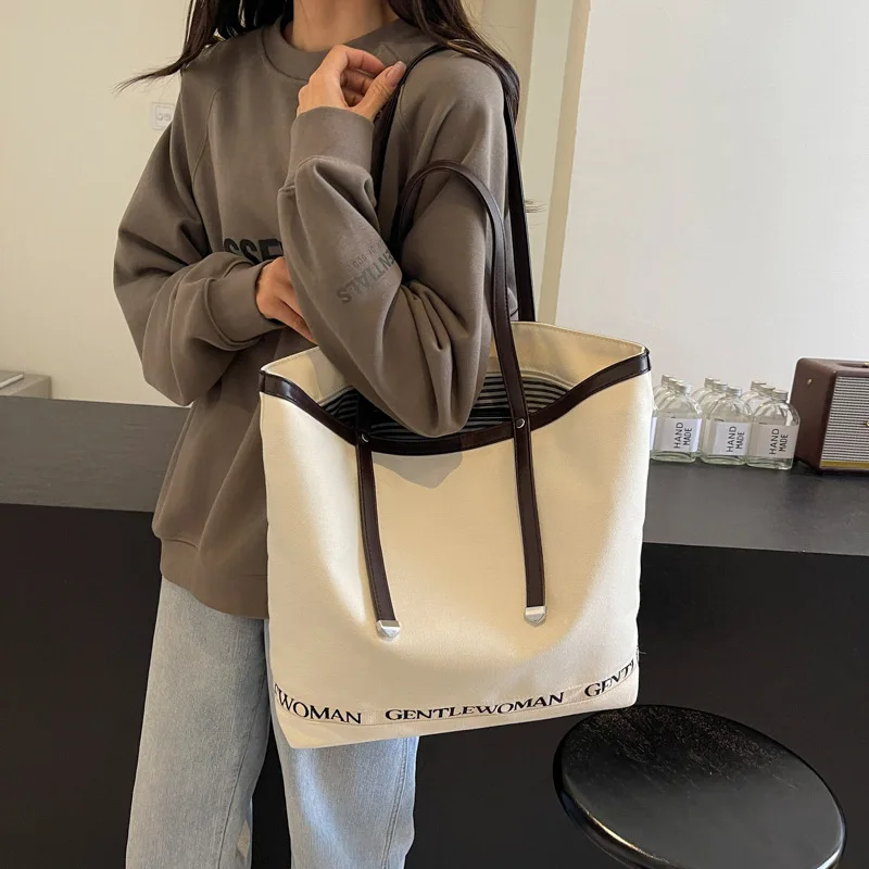 

Oversized Canvas Tote Bag for Women New Korean High Quality Shopper with Handles Shoulder Strap Perfect Student Book Bag Handbag