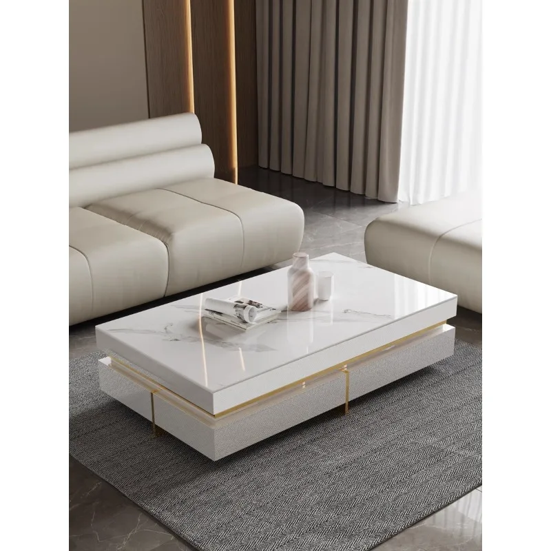

Light luxury coffee table living room 2025 new simple modern high-end bright rock slab villa customization